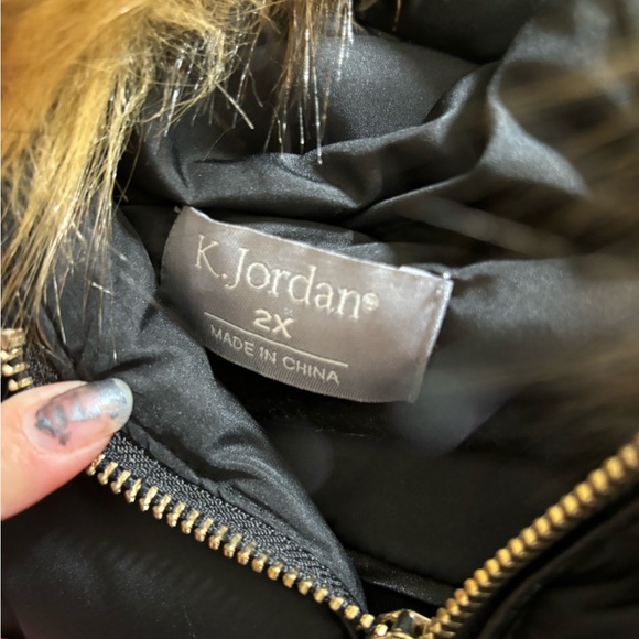 Black Puffer Jacket with Faux Fur Hood - Picture 4 of 6